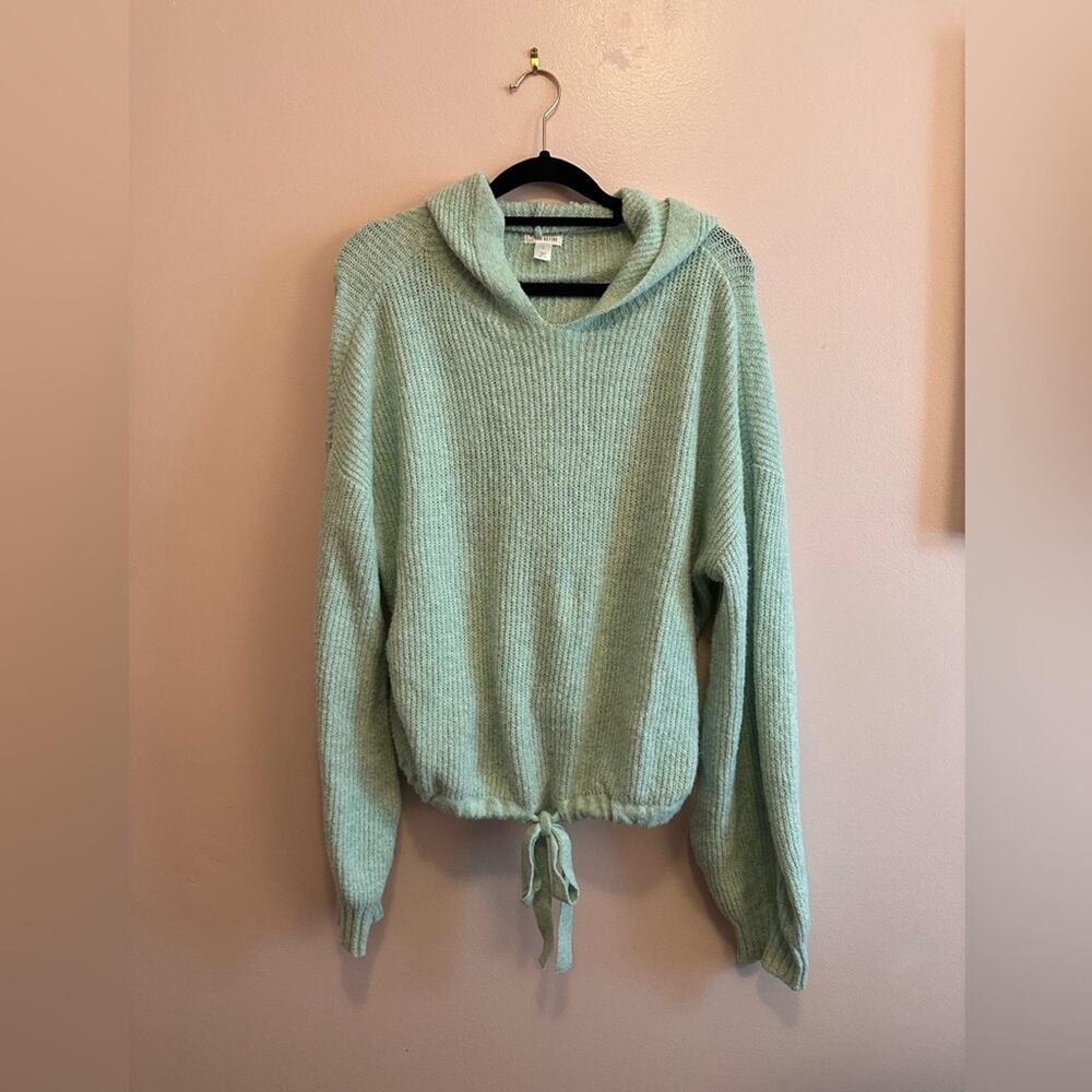 Flirtitude Active Mint Green Knit Cropped Hooded Sweater Large